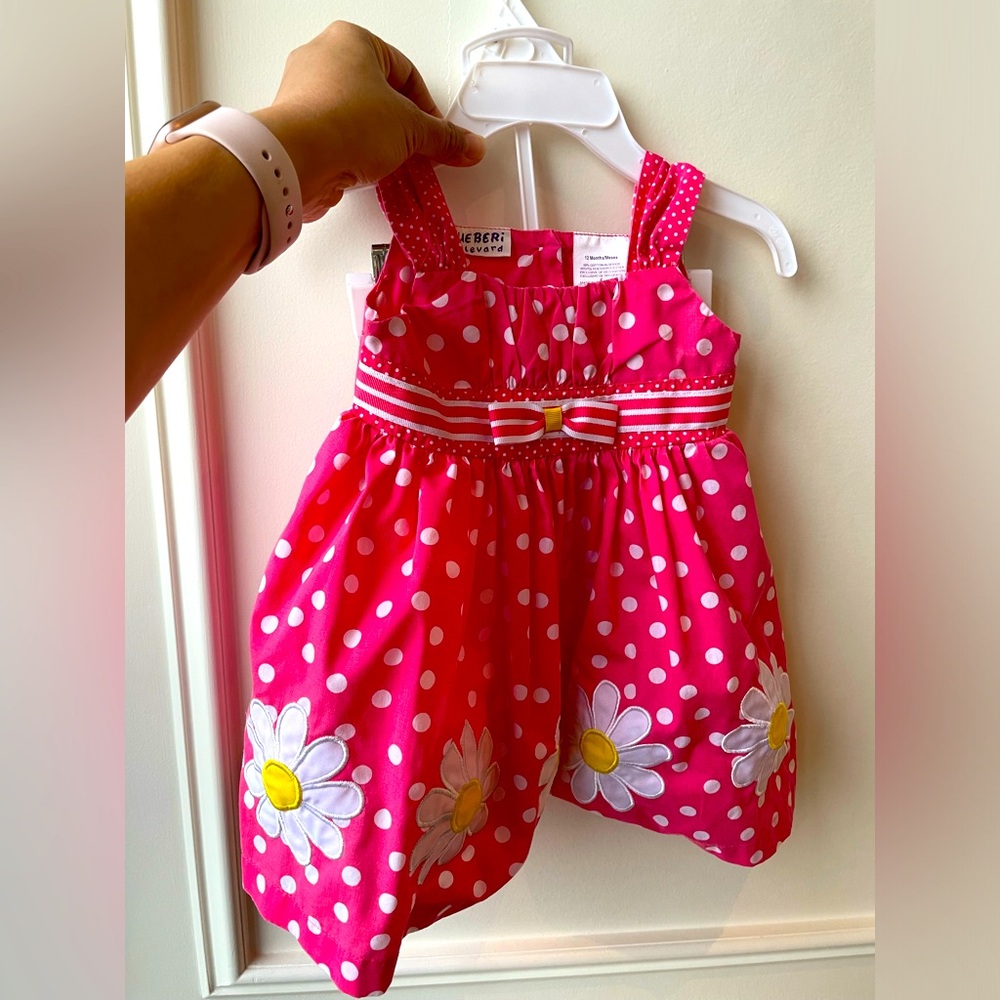 Blueberi boulevard baby girl dress polka dot daises 12 months